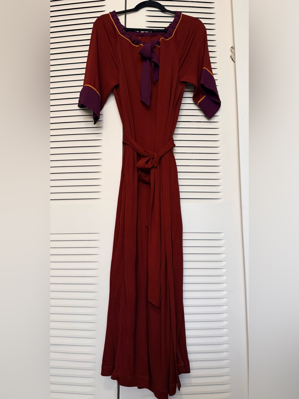 Zara limited edition Women's Rust Red Belted Maxi Dress with Purple Trim